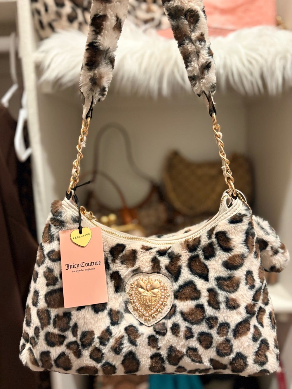 Fuzzy Leopard Print Juicy Couture Shoulder Bag NWT